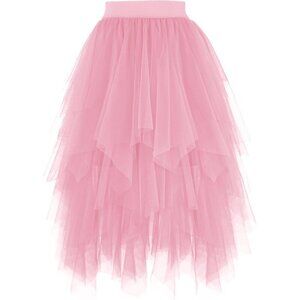 Tulle Pink for Women High Waist Elastic Midi Skirt Mesh Tutu Skirt